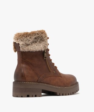 Boots femme fourrées et crantées avec col duveteux à zip et à lacets vue5 - GEMO (CASUAL) - GEMO