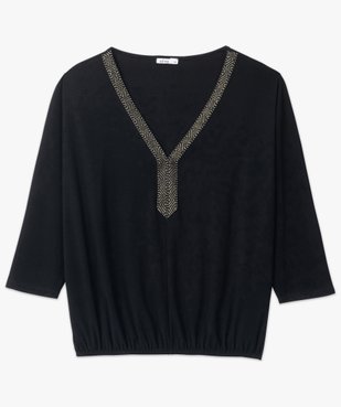 Tee-shirt femme avec col V fantaisie vue4 - GEMO(FEMME PAP) - GEMO