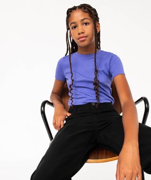 Tee-shirt fille en maille côtelée à manches courtes vue1 - GEMO (JUNIOR) - GEMO