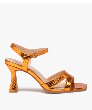 Sandales femme à talon spool et bride cheville effet croco et métallisé vue1 - GEMO(URBAIN) - GEMO