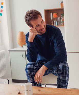 Pyjama homme chaud et douillet avec bas à carreaux vue1 - GEMO(HOMWR HOM) - GEMO