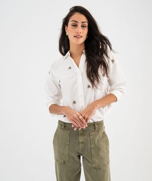 Chemise en coton à motifs brodés femme - LuluCastagnette vue3 - LULUCASTAGNETTE - GEMO