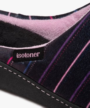 Chaussons femme mules confort à semelle compensée en velours rayé - Isotoner vue6 - ISOTONER - GEMO