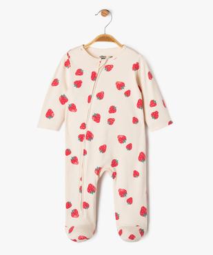 Pyjama en coton zippé devant à motifs fraises bébé fille vue1 - GEMO 4G BEBE - GEMO