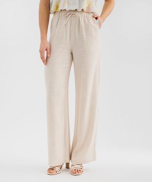 Pantalon large en viscose et lin à taille élastiquée femme vue1 - GEMO 4G FEMME - GEMO