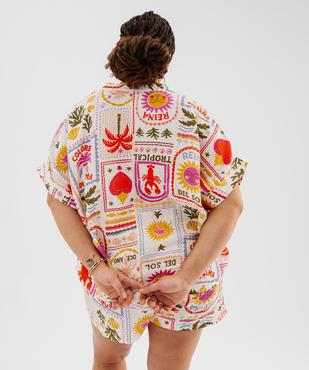 Chemise ample à manches courtes et col mao imprimée femme grande taille vue3 - GEMO (G TAILLE) - GEMO