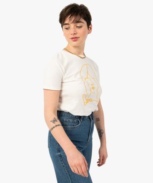Tee-shirt femme à manches courtes avec motif brodé vue2 - GEMO(FEMME PAP) - GEMO