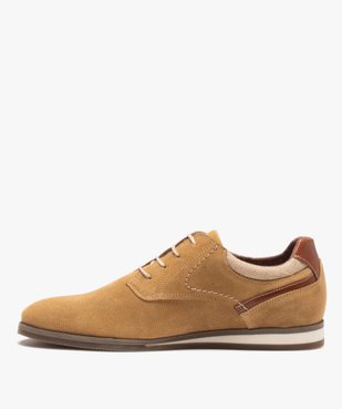 Derbies homme unis dessus cuir perforé - Tanéo vue3 - TANEO - GEMO