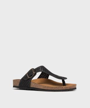 Sandales plates en cuir à entredoigt et large bride ajourée femme vue3 - VALENTINA BALDANO GEMO FORGOOD - GEMO