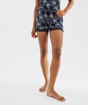 Short de pyjama en maille fluide avec bas en dentelle femme vue1 - GEMO 4G FEMME - GEMO