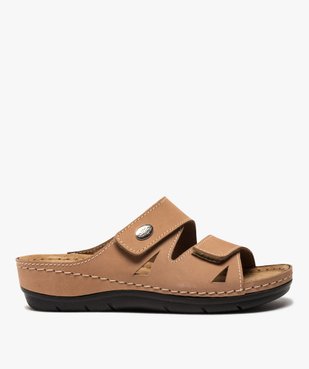 Mules femme confort unies dessus cuir à brides scratch vue1 - GEMO (CONFORT) - GEMO