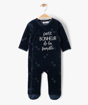 Pyjama bébé en velours avec message ouverture devant vue1 - GEMO(BB COUCHE) - GEMO