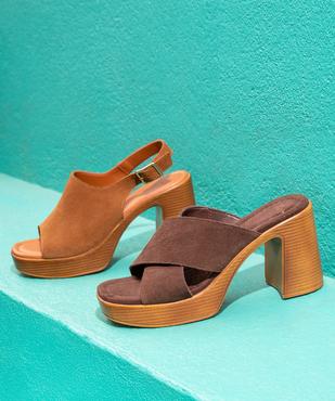 Sandales à talon épais et semelle plateforme dessus cuir femme - Tanéo vue5 - TANEO - GEMO