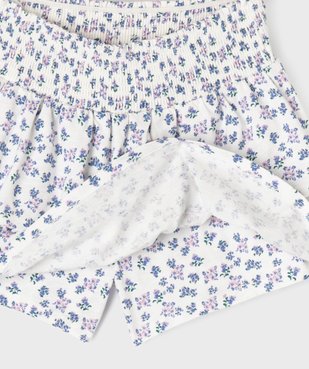 Jupe short fleurie à volants et taille à smocks fille vue2 - GEMO 4G FILLE - GEMO
