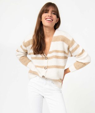 Gilet femme rayé en grosse maille vue1 - GEMO(FEMME PAP) - GEMO
