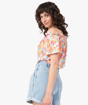 Tee-shirt femme imprimé avec large col froncé vue3 - GEMO(FEMME PAP) - GEMO