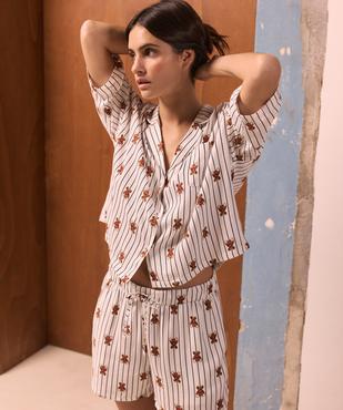 Pyjashort à rayures et motifs ourson femme - LuluCastagnette vue1 - LULUCASTAGNETTE - GEMO
