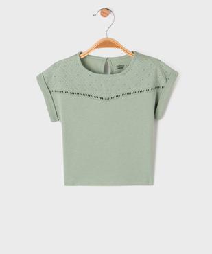 Tee-shirt manches courtes avec haut brodé bébé fille vue1 - GEMO 4G BEBE - GEMO