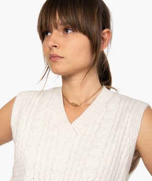 Pull femme sans manches en maille torsadée vue2 - GEMO(FEMME PAP) - GEMO