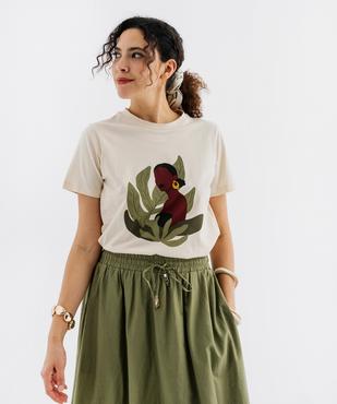 Tee-shirt manches courtes en jersey de coton imprimé à col festonné femme vue2 - GEMO(FEMME PAP) - GEMO