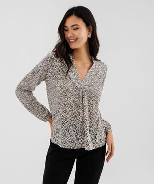 Tee-shirt manches longues imprimé col V fantaisie femme vue1 - GEMO 4G FEMME - GEMO