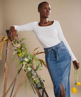 Tee-shirt manches longues en maille épaisse à col carré femme vue1 - GEMO(FEMME PAP) - GEMO