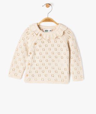 Gilet brassière en maille ajourée avec col à volant bébé fille vue2 - GEMO 4G BEBE - GEMO