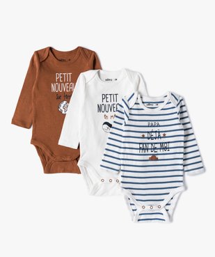 Body bébé garçon manches longues à motifs divers (lot de 3) vue1 - GEMO C4G BEBE - GEMO