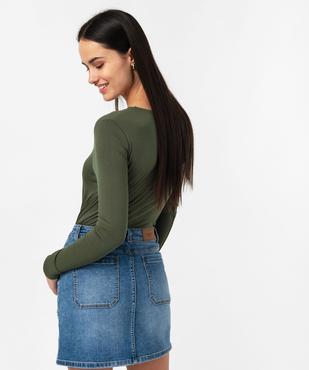 Tee-shirt à manches longues et col V en dentelle femme vue3 - GEMO 4G FEMME - GEMO