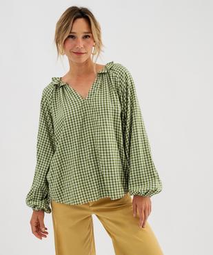 Blouse manches longues ample et fluide à carreaux vichy femme vue1 - GEMO 4G FEMME - GEMO
