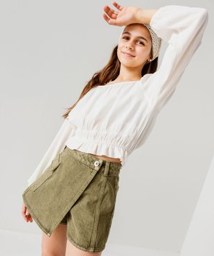 Jupe short en toile denim avec poche rabat fille vue1 - GEMO (JUNIOR) - GEMO