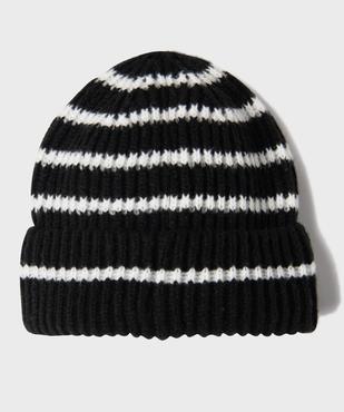 Bonnet rayé en maille côtelée à revers fille vue1 - GEMO (JUNIOR) - GEMO