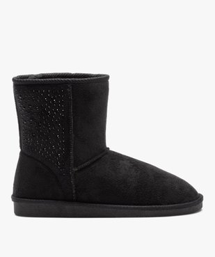 Boots fourrées femme à talon plat dessus suédine et strass vue1 - GEMO (CASUAL) - GEMO