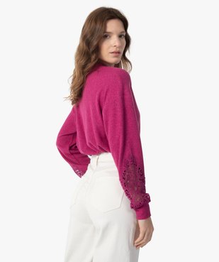 Tee-shirt femme court en maille côtelée avec manches brodées vue3 - GEMO(FEMME PAP) - GEMO