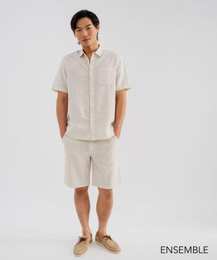 Ensemble chemise manches courtes et short en lin beige pour homme - GEMO