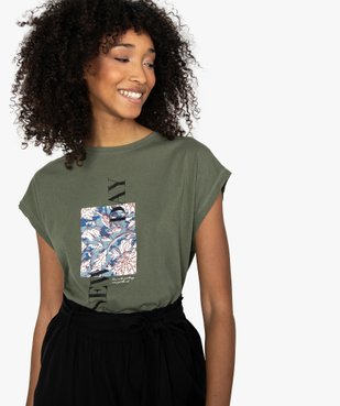 Tee-shirt femme à manches courtes avec motif fleuri vue2 - GEMO C4G FEMME - GEMO