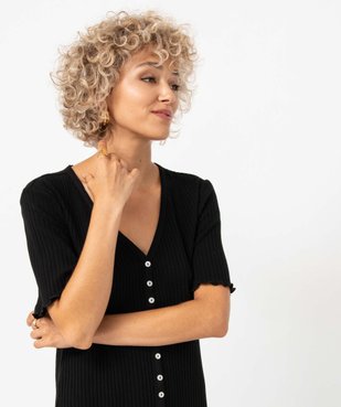 Robe chemise femme en maille côtelée et manches courtes vue2 - GEMO(FEMME PAP) - GEMO