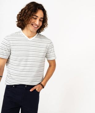 Tee-shirt à manches courtes et col V à rayures homme vue1 - GEMO 4G HOMME - GEMO