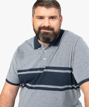 Polo homme à larges rayures en coton piqué vue1 - GEMO (G TAILLE) - GEMO