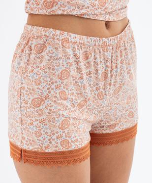 Short de pyjama en maille fluide avec bas en dentelle femme vue1 - GEMO 4G FEMME - GEMO
