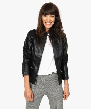 Blouson femme esprit motard avec col rond pressionné vue1 - Nikesneakers(FEMME PAP) - Nikesneakers