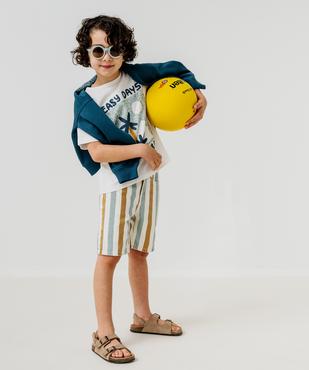 Bermuda skater en coton délavé et rayé garçon vue1 - GEMO 4G GARCON - GEMO