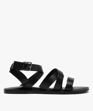 Sandales femme à talon plat et brides croisées en cuir vue1 - GEMO (CASUAL) - GEMO