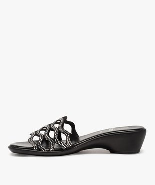 Mules femme dessus ajouré à strass et talon compensé vue3 - GEMO(URBAIN) - GEMO