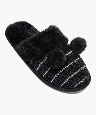 Chaussons femme mules en maille chenille avec pompons vue5 - GEMO(HOMWR FEM) - GEMO