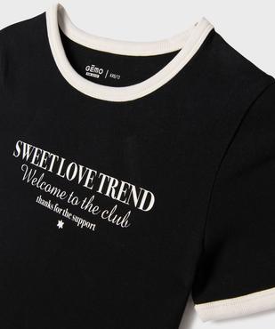 Tee-shirt manches courtes avec inscription et finitions contrastantes fille vue2 - GEMO 4G FILLE - GEMO