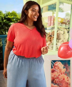 Tee-shirt manches courtes pailleté à col V femme grande taille vue1 - GEMO (G TAILLE) - GEMO