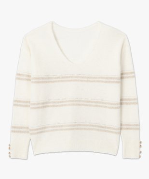 Pull femme avec rayures pailletées et col V dans le dos vue4 - GEMO(FEMME PAP) - GEMO