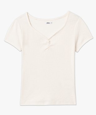 Tee-shirt femme en maille côtelée avec col V froncé vue4 - GEMO(FEMME PAP) - GEMO