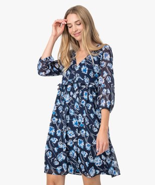 Robe femme imprimée à volant et manches 3/4 vue1 - GEMO(FEMME PAP) - GEMO